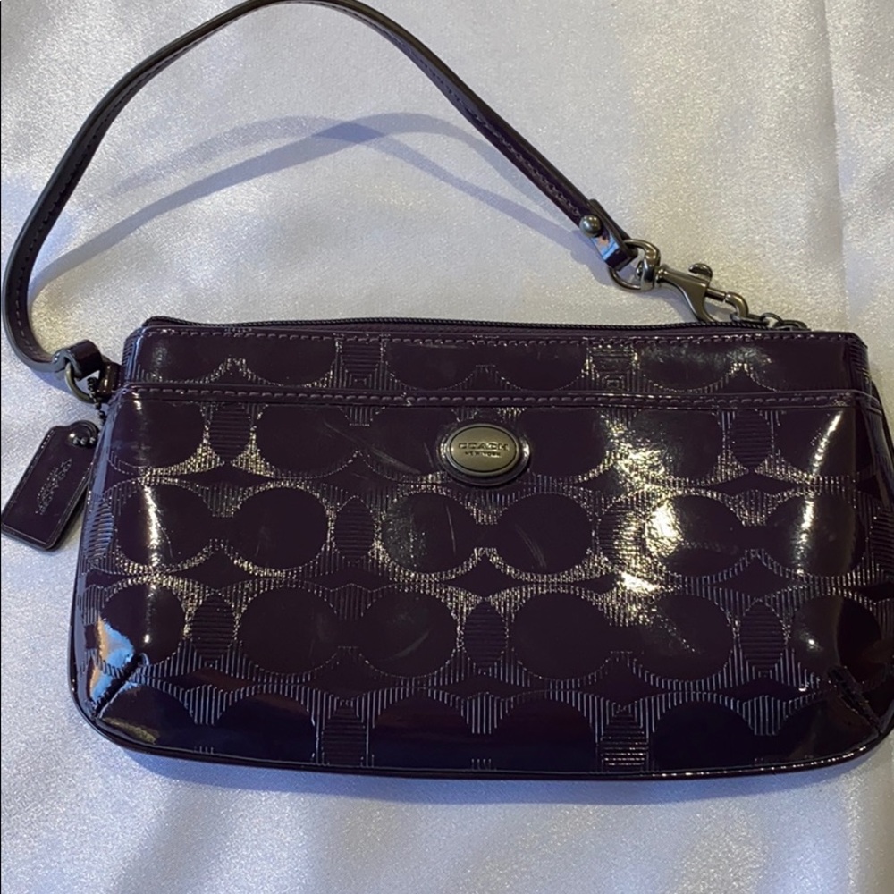 Coach signature purple patent leather wristlet